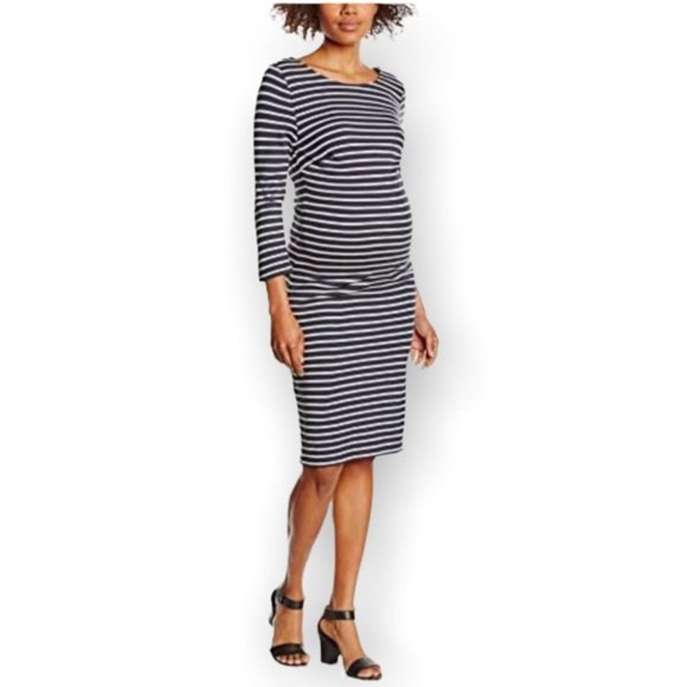 Noppies Navy and white striped 3/4 length sleeves knee length maternity dress L